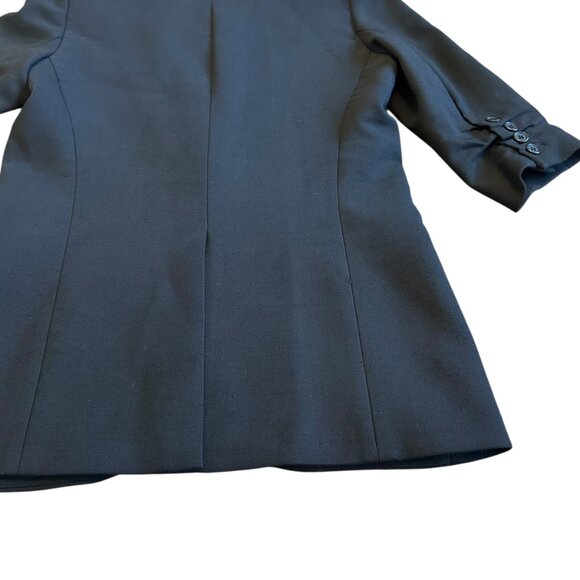 Smythe Black Wool Blend Silk Lapel Blazer Jacket 3/4 Sleeve Ruched Size 6 Womens - Picture 9 of 11